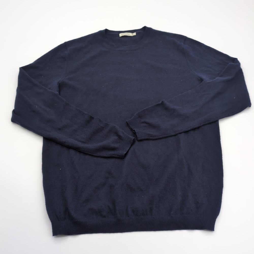 Suitsupply Pure Cashmere Men L Crewneck Sweater Navy Blue Knit Pullover Luxury